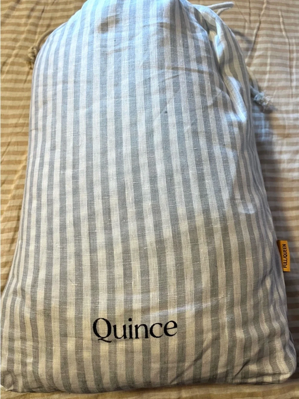 NWOT QUINCE European Linen Duvet Cover Set Mist Stripe Full/Queen 3 Piece - Picture 6 of 7